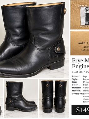 Frye Black Leather Engineer Boots